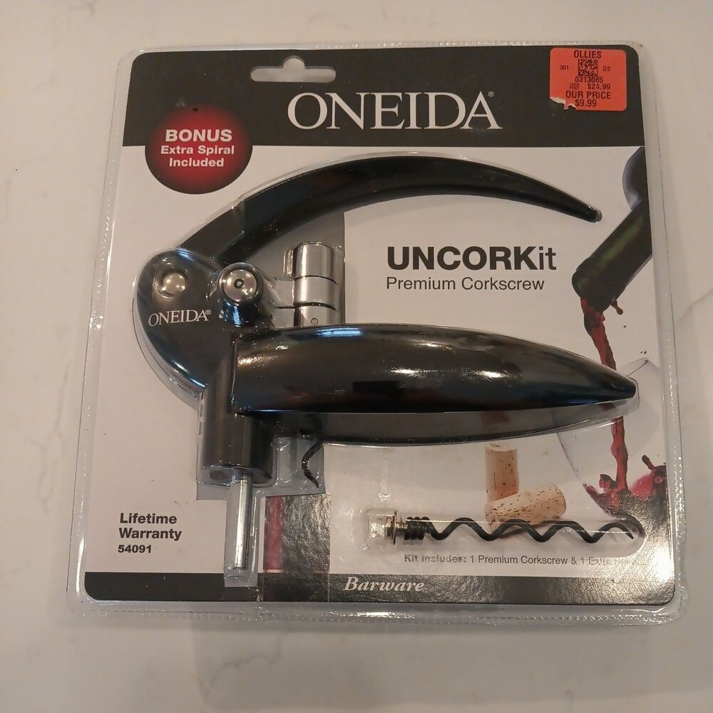 Oneida Black Uncork It Corkscrew NEW in Box w/Extra Spiral